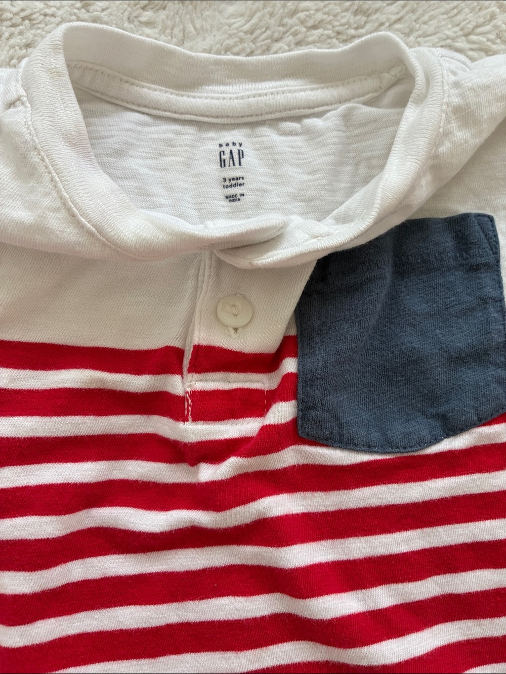 GAP Red and White Striped Toddler Polo with Navy Pocket
